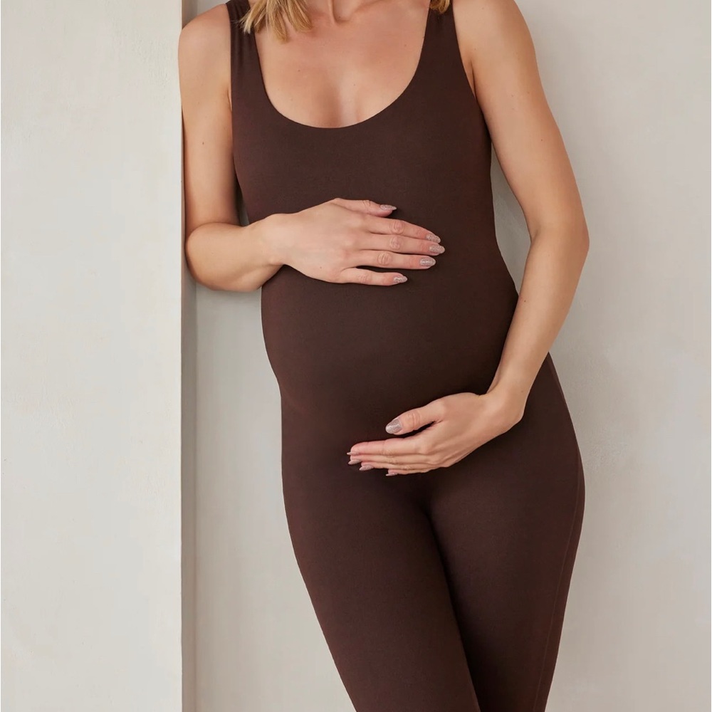 Maternity Scoop Neck Ribbed Jumpsuit - Brown